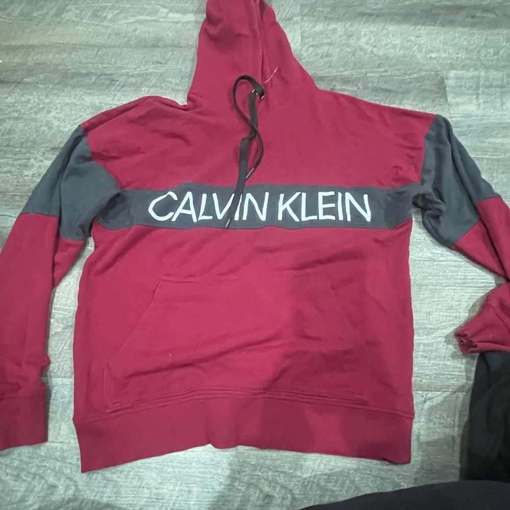 Calvin Klein Men's Red and Gray Hoodie